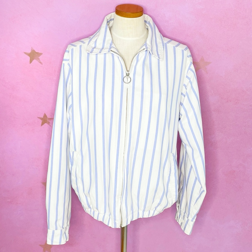 Urban Outfitters Blue & White Striped Jacket Medium Coastal Retro Relaxed